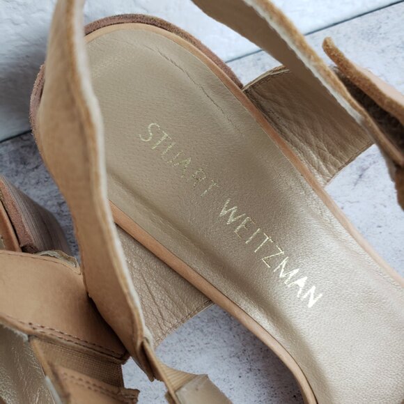 Stuart Weitzman Broadband Leather City Sandal Ankle Strap Tan size 7.5M - Picture 10 of 16